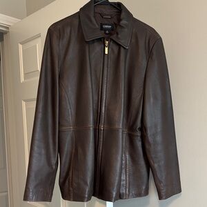 Ellen Tracy Women Brown Leather Jacket
